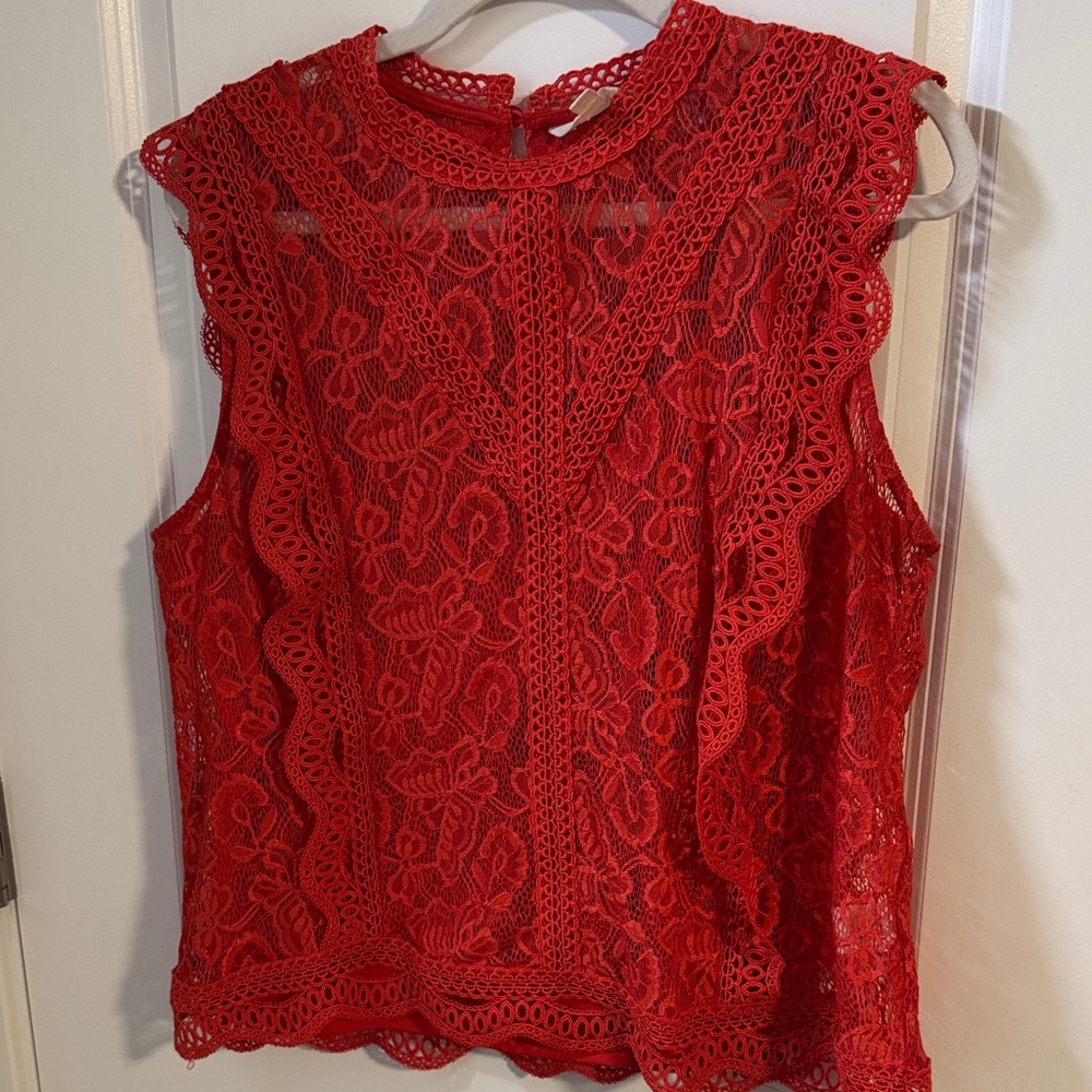 Adiva Vibrant Orangey Red Lace Blouse